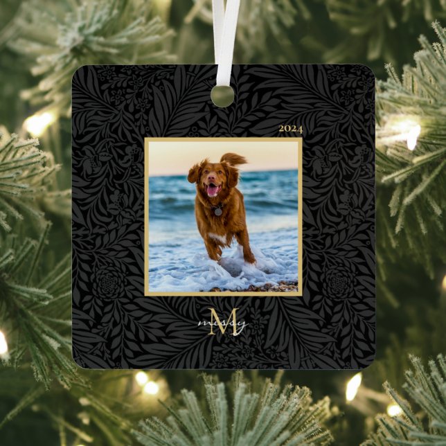 Simple Elegant Custom Pet Name Monogram Photo  Metal Tree Decoration (Insitu)