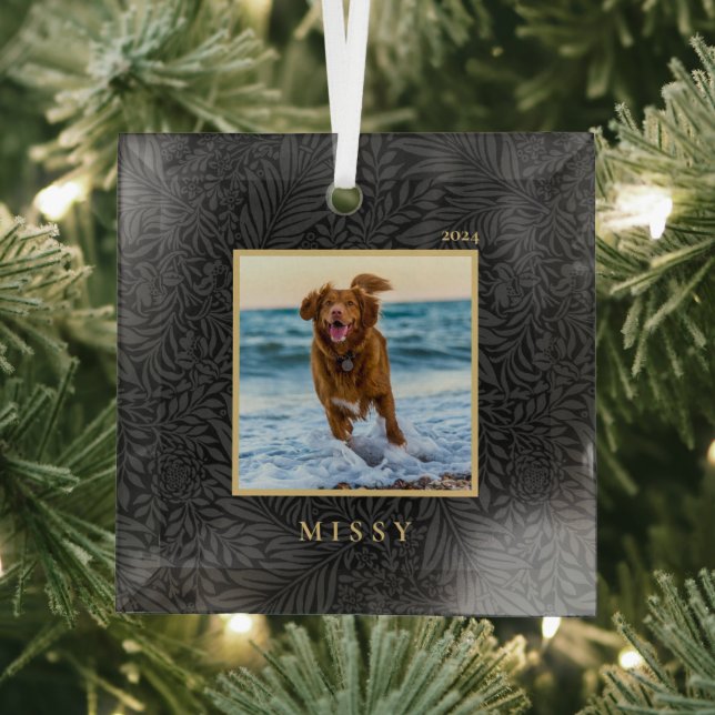 Simple Elegant Custom Pet Name Photo Glass Tree Decoration (Insitu)