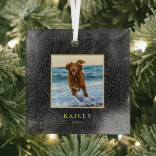 Simple Elegant Custom Pet Name Photo Glass Tree Decoration