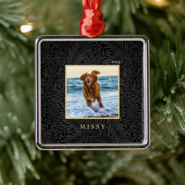 Simple Elegant Custom Pet Name Photo Metal Ornament (Tree)