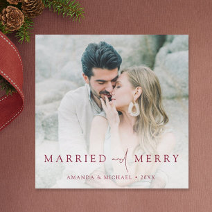 Simple Elegant Custom Photo Newlywed Christmas Holiday Card