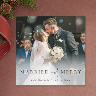 Simple Elegant Custom Photo Newlyweds Christmas Holiday Card