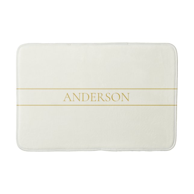 Simple Elegant Customisable Text | Gold Off White Bath Mat (Front)