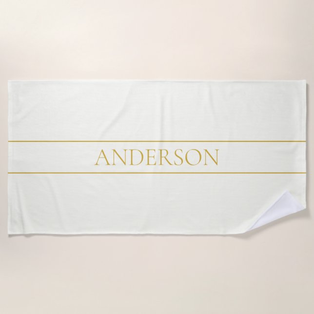 Simple Elegant Customisable Text | Gold Off White Beach Towel (Front)