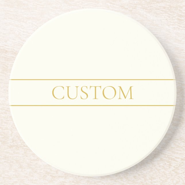 Simple Elegant Customisable Text | Gold Off White Coaster (Front)