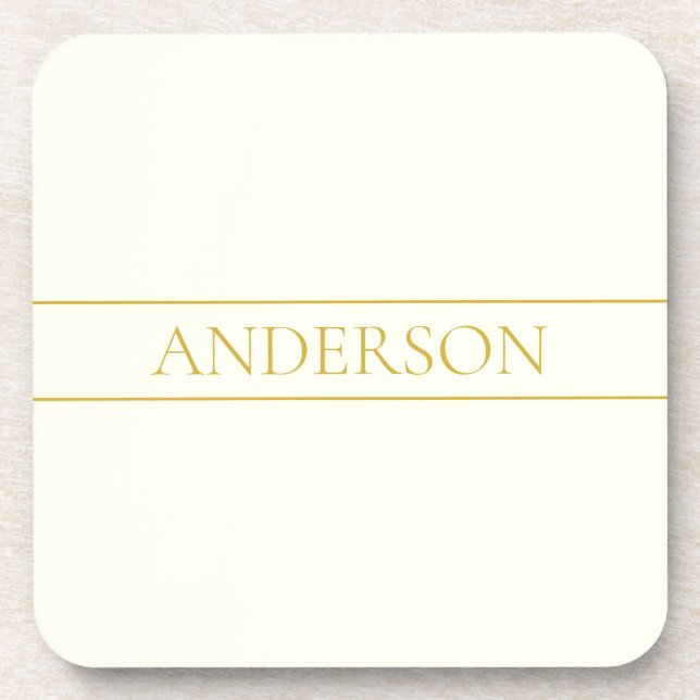 Simple Elegant Customisable Text | Gold Off White Coaster (Front)