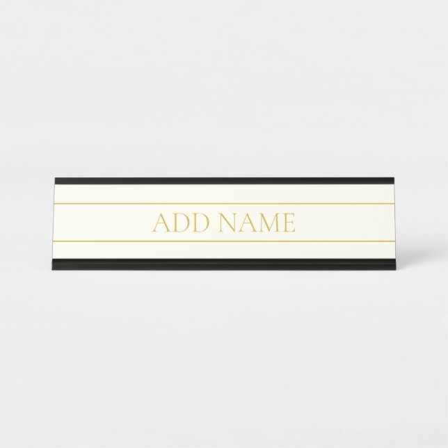 Simple Elegant Customisable Text | Gold Off White Desk Name Plate (Front)