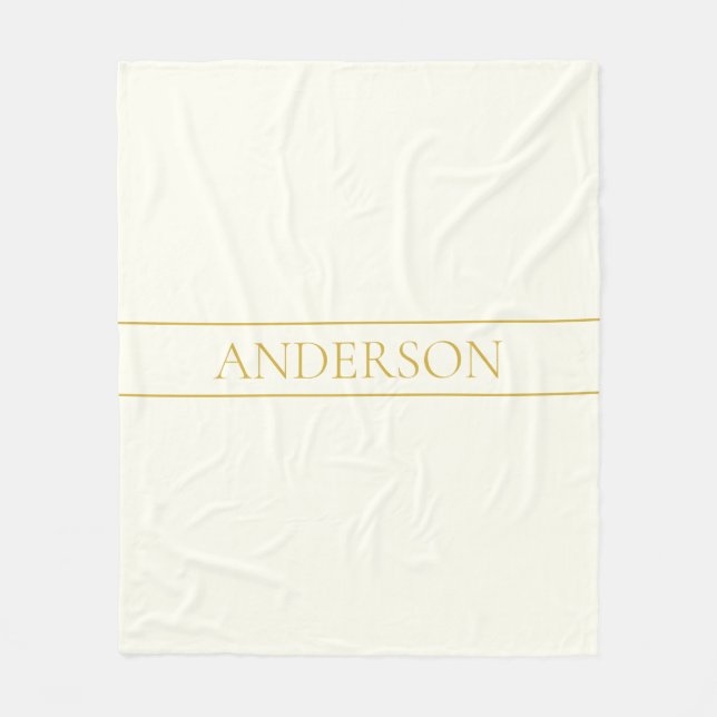 Simple Elegant Customisable Text | Gold Off White Fleece Blanket (Front)