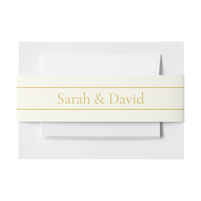 Simple Elegant Customisable Text | Gold Off White Invitation Belly Band (Front Example)