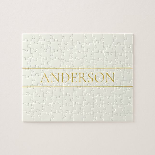 Simple Elegant Customisable Text | Gold Off White Jigsaw Puzzle (Horizontal)