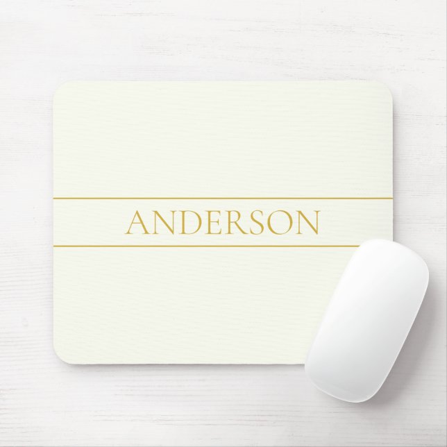 Simple Elegant Customisable Text | Gold Off White Mouse Pad (With Mouse)