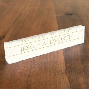 Simple Elegant Customisable Text   Gold Off White Nameplate