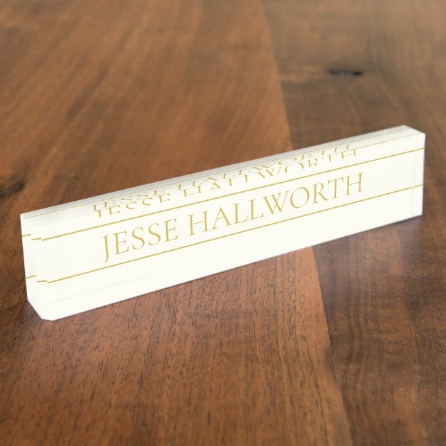 Simple Elegant Customisable Text | Gold Off White Nameplate (Side)