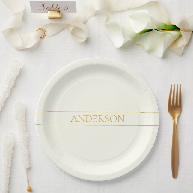 Simple Elegant Customisable Text | Gold Off White Paper Plate (Wedding)