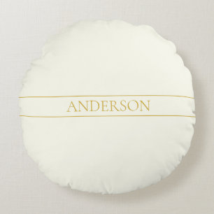 Simple Elegant Customisable Text Gold Off White Round Cushion