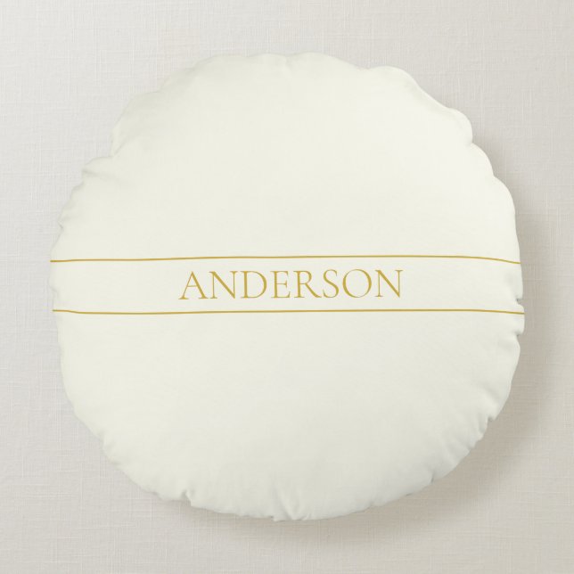 Simple Elegant Customisable Text | Gold Off White Round Cushion (Front)