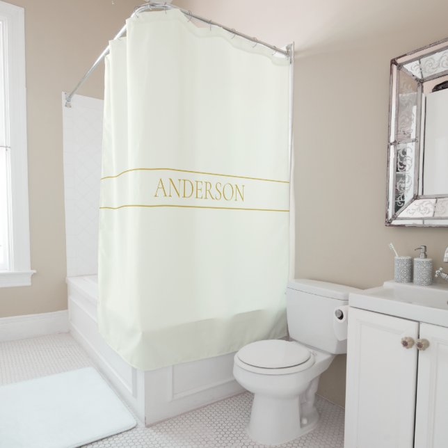 Simple Elegant Customisable Text | Gold Off White Shower Curtain (In Situ)