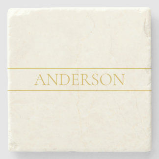 Simple Elegant Customisable Text | Gold Off White Stone Coaster