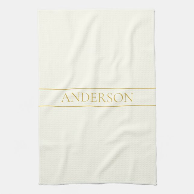 Simple Elegant Customisable Text | Gold Off White Tea Towel (Vertical)