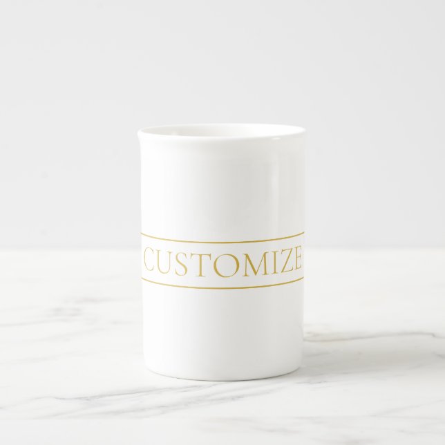 Simple Elegant Customisable Text | Gold & White Bone China Mug (Front)