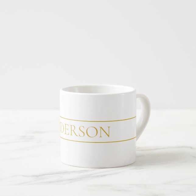 Simple Elegant Customisable Text | Gold & White Espresso Cup (Front Right)