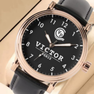 Simple elegant customizable Monogram Black Watch