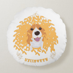 Simple Elegant Cute my dog and halloween  Round Cushion