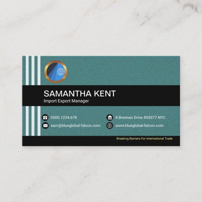Simple Elegant Cyan Vertical Stripes Global Business Card (Front)