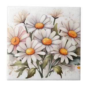 Simple Elegant Daisies Ceramic Tile