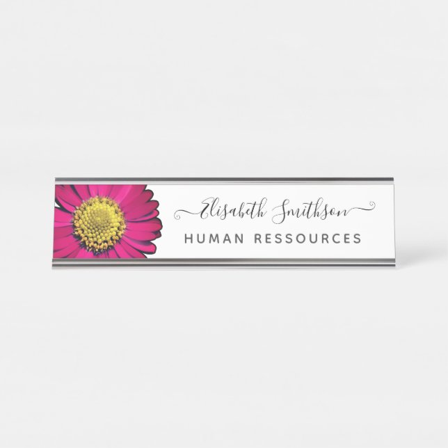    Simple Elegant Daisy Custom Professional Floral Desk Name Plate (Front)