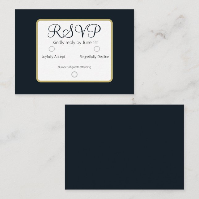 Simple Elegant Dark Blue RSVP Wedding Card (Front/Back)