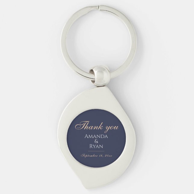 Simple Elegant Dark Blue Wedding Thank you  Key Ring (Front)