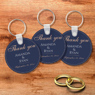 Simple Elegant Dark Blue Wedding Thank you Key Ring