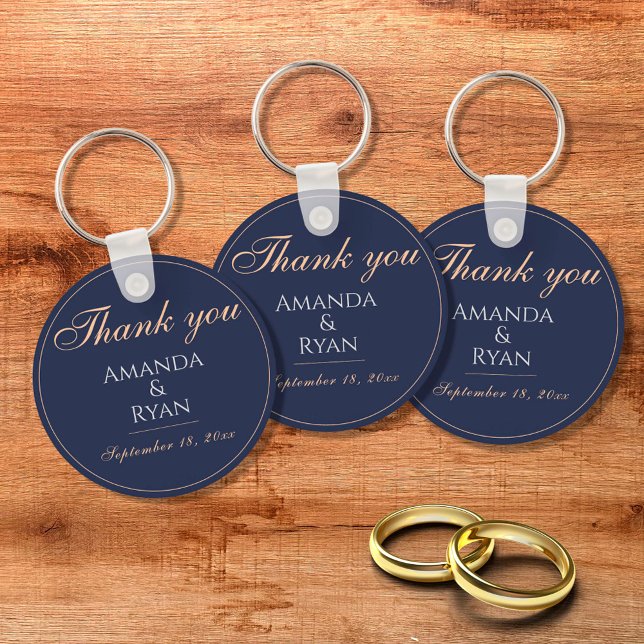 Simple Elegant Dark Blue Wedding Thank you  Key Ring (Creator Uploaded)