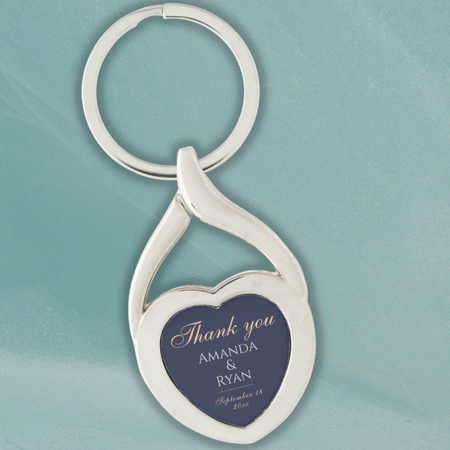 Simple Elegant Dark Blue Wedding Thank you  Key Ring (Creator Uploaded)