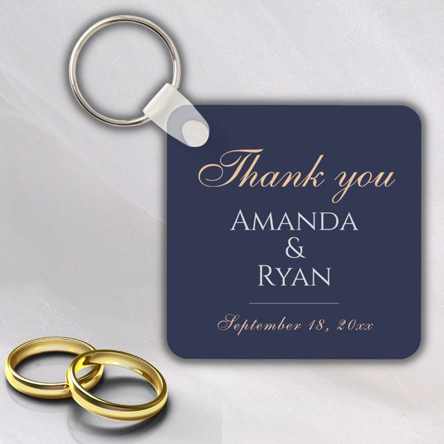 Simple Elegant Dark Blue Wedding Thank you  Key Ring (Creator Uploaded)