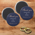 Simple Elegant Dark Blue Wedding Thank you   Magnet<br><div class="desc">Simple Elegant Dark Blue Wedding Thank you magnet. This elegant magnet is a great wedding favour for your wedding guests. Dark blue background with text in a modern script. You can easily customise all the text - personalise it with the bride`s name,  groom`s name and wedding date.</div>