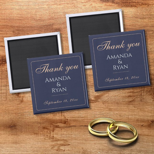 Simple Elegant Dark Blue Wedding Thank you   Magnet (Creator Uploaded)