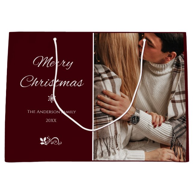 Simple & Elegant Dark Burgundy Christmas Holidays Large Gift Bag (Front)