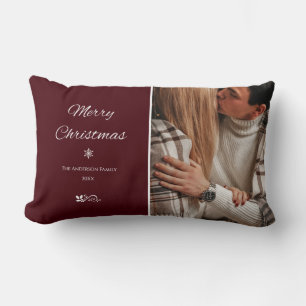 Simple & Elegant Dark Burgundy Christmas Holidays Lumbar Cushion