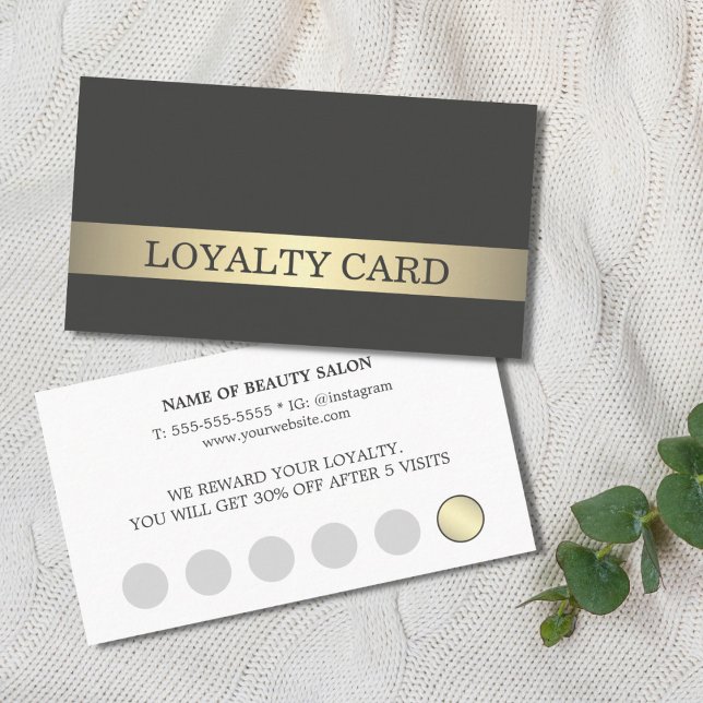Simple Elegant Dark Faux Gold Stripe Loyalty Card (Creator Uploaded)
