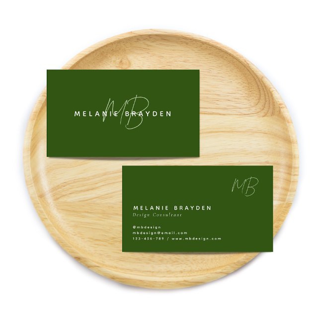 Simple Elegant Dark Green Minimalist Two Monogram Business Card (Creator Uploaded)