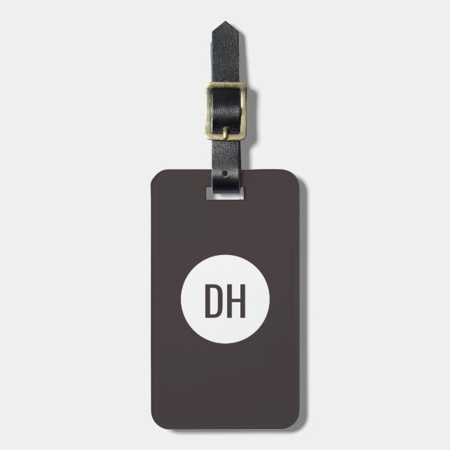 Simple Elegant Dark Grey Monogram Luggage Tag (Front Vertical)