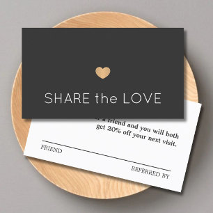 Simple Elegant Dark Grey White Gold Heart  Referral Card