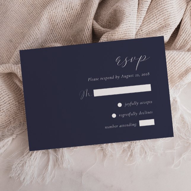 Simple Elegant Dark Navy Blue Wedding RSVP Card (Creator Uploaded)