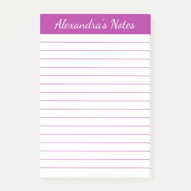 Simple Elegant Dark Pink Lined Personalised Post-it Notes (Front)