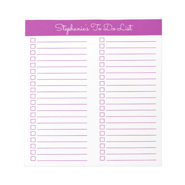 Simple Elegant Dark Pink Two Column Checklist Notepad (Front)