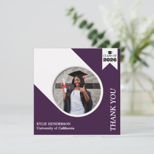 Simple Elegant Dark Purple Graduation Photo Thank You Card