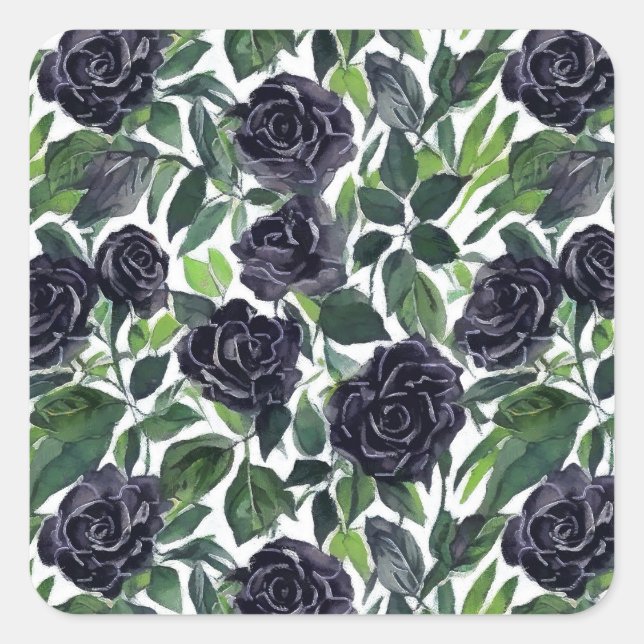 Simple elegant dark roses print square sticker (Front)