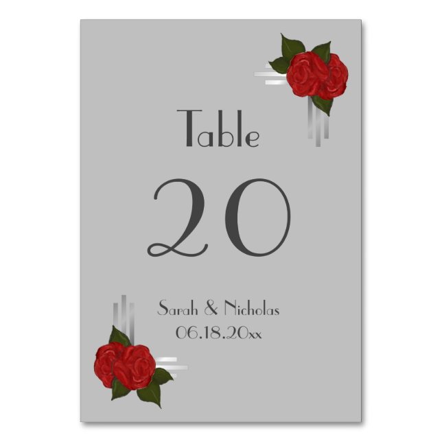 Simple Elegant Deco Rose Wedding Table Card (Back)